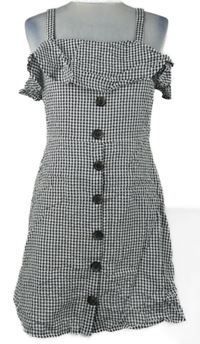 Nové - Dámske čierno-biele kockované krepové šaty s gombíkmi Select