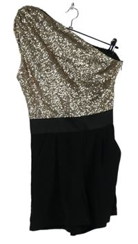 Dámsky čierno-zlatý spoločenský asymetrický overal s flitrami Cupid´s Wardrobe