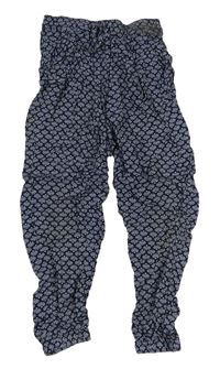 Tmavomodro-bílé vzorované volné kalhoty H&M