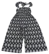 Černo-bílý vzorovaný plisovaný culottes overal Primark