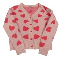 Světlerůžový propínací svetr se srdíčky 