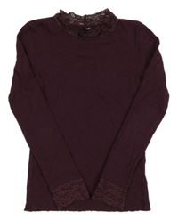 Lilkové žebrované triko s krajkovým lemem