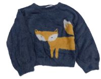 Tmavomodrý chlpatý sveter s líškou