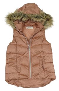 Růžová šusťáková zateplená vesta s kapucí H&M