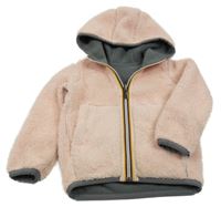 Svetloružová chlpatá obojstranná bunda s kapucňou