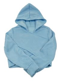 Svetlomodrá tepláková crop mikina s kapucňou SHEIN