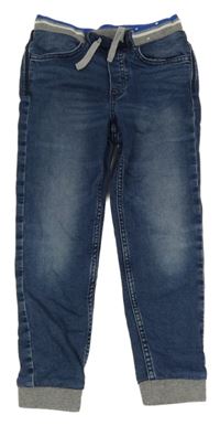 Modré teplákové cuff rifle s šedým úpletovým pasem 