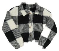 Čierno-biela kockovaná chlpatá propnací crop mikina Shein