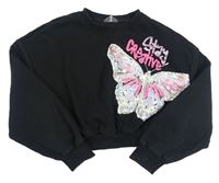 Čierna crop mikina s mikina s motýlom Primark