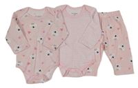 3set - Svetloružové body + pruhované body + tepláky s koalami