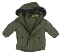 Khaki šusťáková zimní bunda s kapucí Dunnes