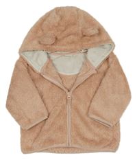 Broskvová chlupatá propínací mikina s kapucí Next