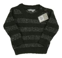 Nové - Tmavozeleno-bílý pruhovaný vlněný svetr Primark