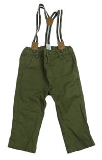 Khaki plátenné nohavice s odepínacími trakami C&A