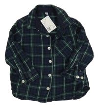Nové - Tmavomodro-zeleno-biela kockovaná flanelová košeľa