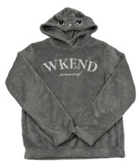 Šedá chlupatá mikina s nápisem a kapucí H&M