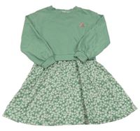 Zelené teplákovo/bavlněné šaty s kytičkami John Lewis 