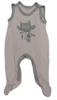 Světlerůžovo-šedé dupačky so sovou