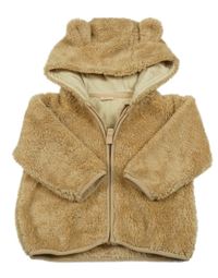 Béžová chlupatá propínací mikina s kapucí Next
