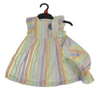 Nové - 2set - Barevné pruhované plátěné šaty + klobouk Peacocks