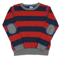 Tmavomodro-červený pruhovaný sveter s náloketníky F&F