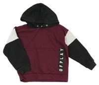 Vínovo-černo-bílá mikina s nápisem a kapucí Tu