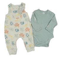 Nové - 2set - Smetanové laclové tepláky s Mickeym + světlezelené body Disney