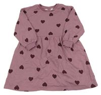 Fialovorůžové teplákové šaty so srdiečkami H&M
