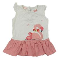Bílo-lososová peplum tunik s plameňákem Liegelind