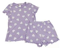 2set - Levandulové tričko so srdíčky + kraťasy H&M