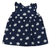 Tmavomodré kvietkovane bavlnené šaty H&M