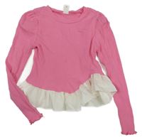 Růžové žebrované peplum triko 