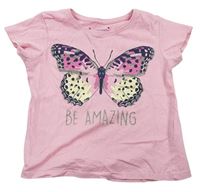 Svetloružové melírované crop tričko s motýlkom PRIMARK