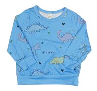 Modrá slabá mikina s dinosaurami a srdiečkami SHEIN