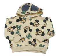 Světlebéžová mikina s Mickey a kapucí