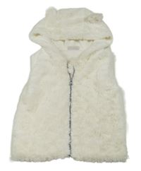 Smotanová kožušinová podšitá vesta s kapucňou s uškami INFINITY KIDS