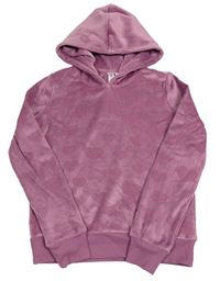 Staroružová plyšová mikina so srdiečkami a kapucňou Jezzie's