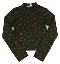 Tmavokhaki crop rolák s kvietkami