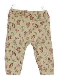 Světlebéžové teplákové teplé legíny s kytičkami a motýlky a houbičkami C&A