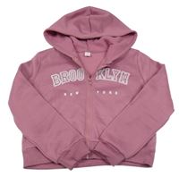 Staroružová prepínaci tepláková crop mikina s nápismi a kapucňou SHEIN