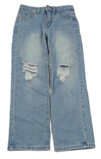 Svetlomodré wide leg rifle s prošoupanými koleny SHEIN