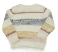 Smetanovo-černo-okrovo-světlerůžový pruhovaný chlupatý svetr PRIMARK