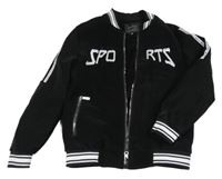 Černý zateplený bomber s nápisy a pruhy Fashion