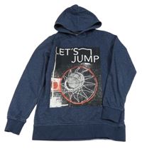 Tmavomodrá melírovaná mikina s basketbalovým košem a loptou a kapucňou Chapter young