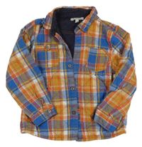 Okrovo-modro-tmavooranžovo-biela kockovaná zateplená košeľová bunda M&S