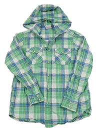 Zeleno-bílo-modrá kostkovaná košile s kapucí YIGGA