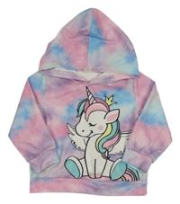 Duhová batikovaná mikina s jednorožcom a kapucňou SHEIN