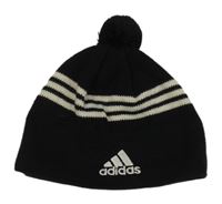 Čierno-biela vlnená čapica s bambulkou Adidas