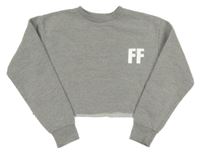 Sivá melírovaná crop mikina s písmenky a nápisom a hviezdičkami SF