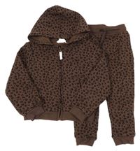 2Set - Tmavohnědo-černá vzorovaná propínací mikina s kapucí + tepláky H&M
